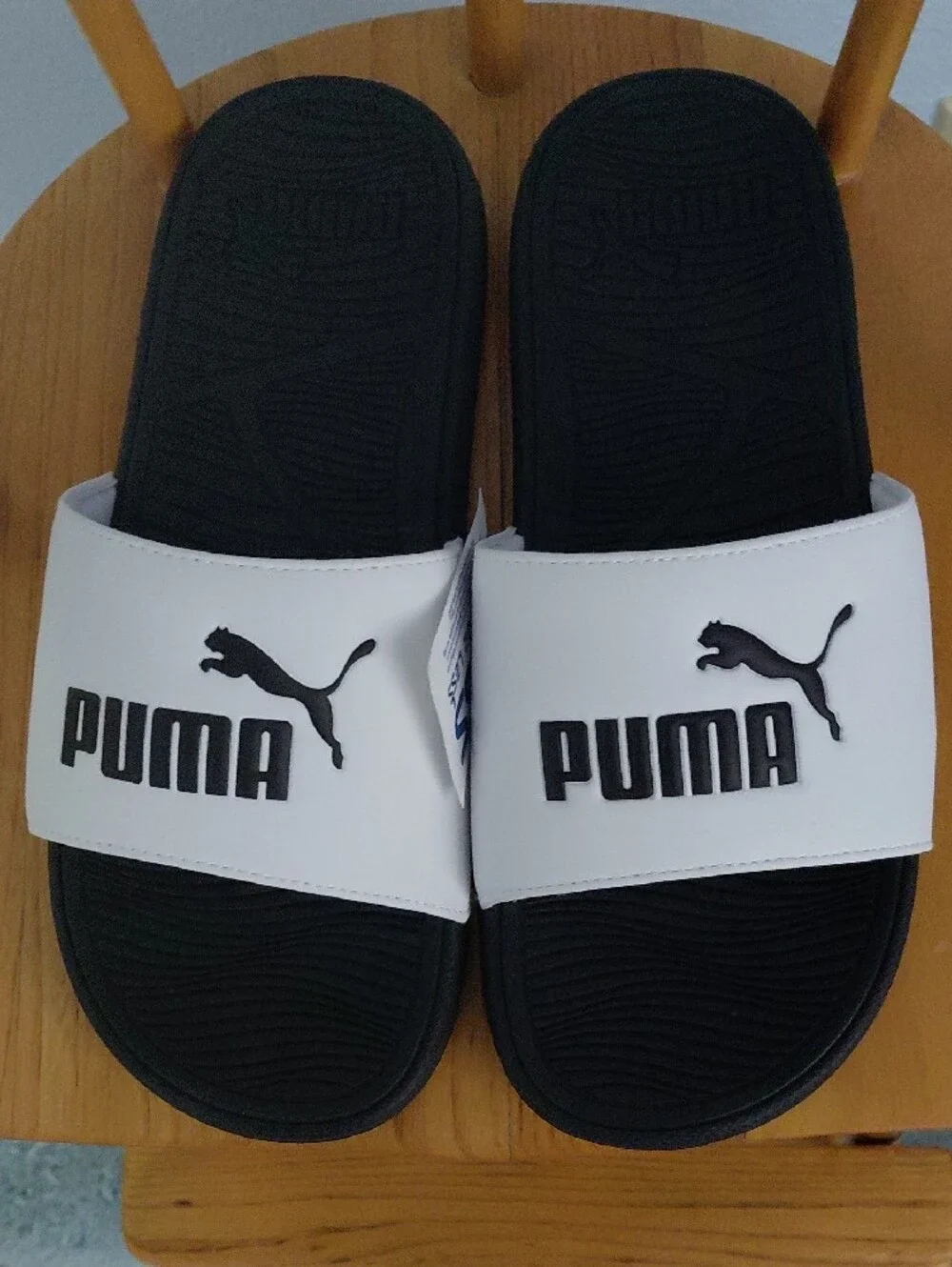 Puma White Strap Black Footbed Slide Sandals